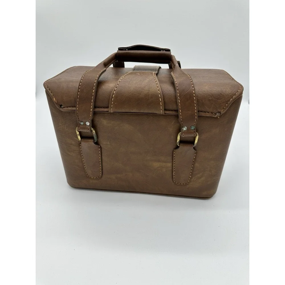 Vintage Camera Bag Satchel Case Hard Shell Faux Leather Brown Small
